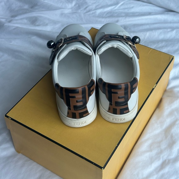 Fendi White and Brown Logo Strap Sneakers leather - Picture 3 of 9